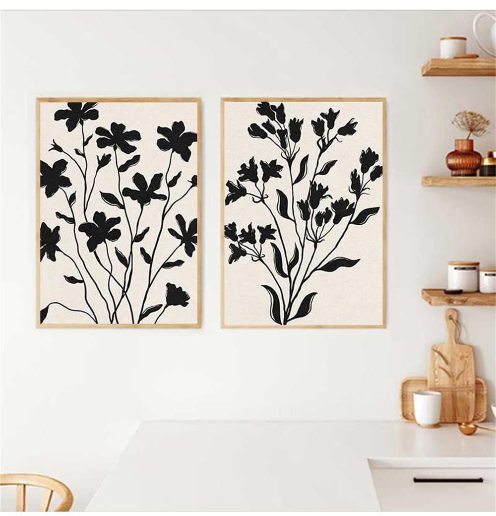 Wuhbcz Multicolored Pictures,Wildflower Poster Black Beige Canvas Painting Minimalist Botanical Art Print Nordic Wall Picture For Living Bedroom Kitchen Home Decor-40 * 60Cm*2Pcs (No Frame)