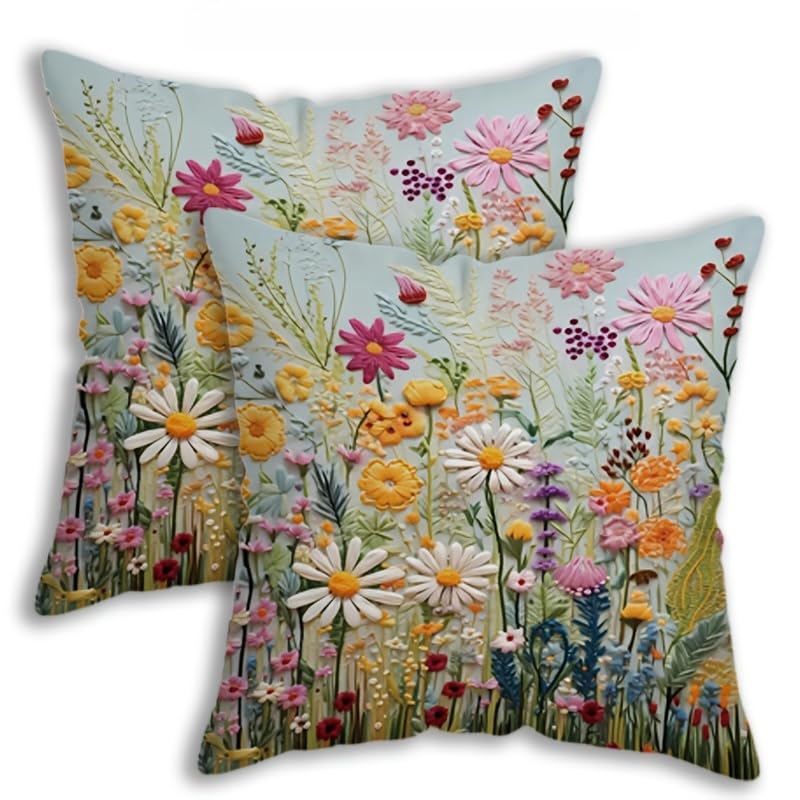 PVOODIRE 45x45 cm Floral Cushion Covers 2 Pack Short Plush - No Pillow Insert Decorative Covers for Bedroom Balcony Sofa Gifts for New Home — image 1