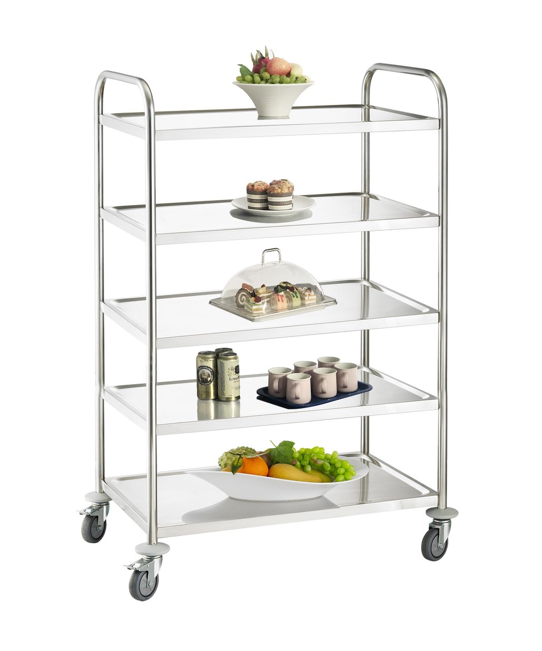 METRO Professional Carrito de Servicio GST1005, Acero Inoxidable, 5 estantes, Carga Total 200 kg, Plata Ideal para Restaurante