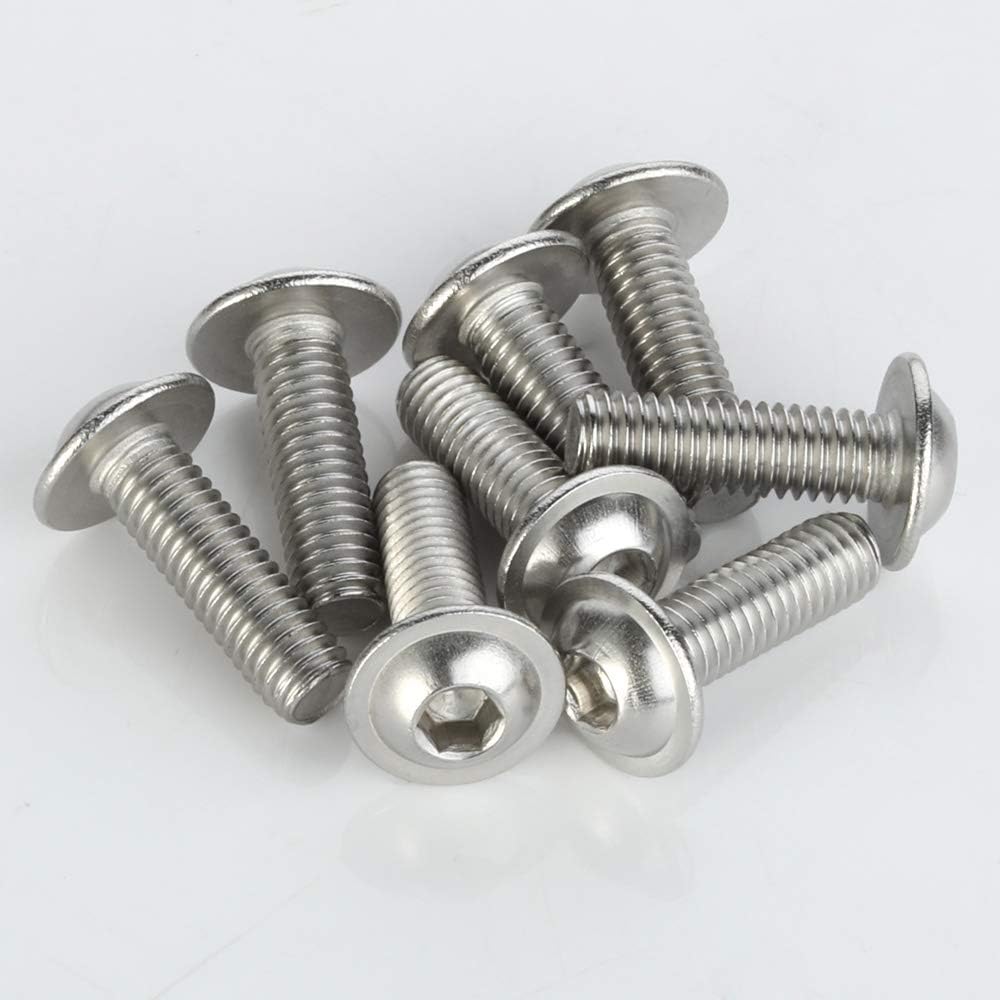 M6-1.0 x 10mm Flanged Button Head Socket Cap Screws, Stainless Steel 18-8 (304), Bright Finish, Full Thread, Allen Socket Drive, 25 PCS