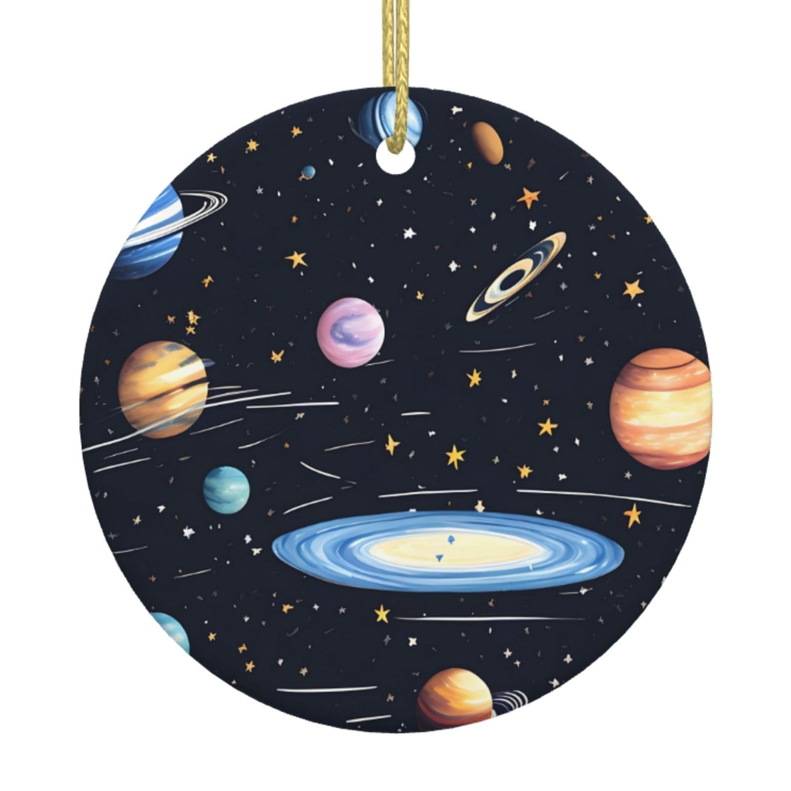 The Solar Family Printed Christmas Tree Ceramic Ornaments Holiday Decoration Christmas Unique Pendant for Christmas Party