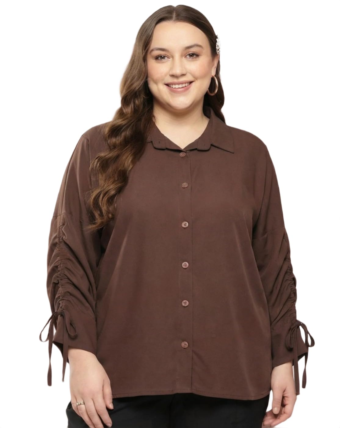 maykr Plus Size Women Brown Formal Casual Shirt | Collared Button Down Top-picture-57