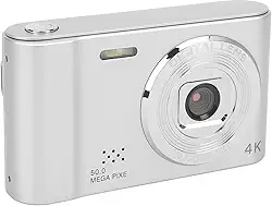 Câmera Digital 4K 50MP com Zoom 8× | Filmadora HD para Vídeo, Vlog e Fotografia | Autofoco, Tela LCD Flip, Sensor CMOS Compacta (silve)