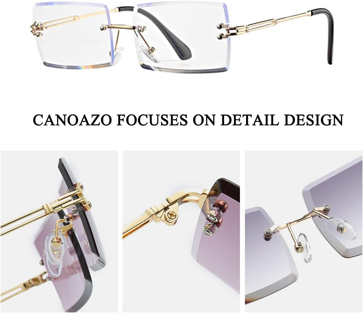 Rimless Rectangle Sunglasses Women Men Trendy Square Y2K Glasses Retro Frameless Eyewear Gradient Lens(Clear) - Image 4