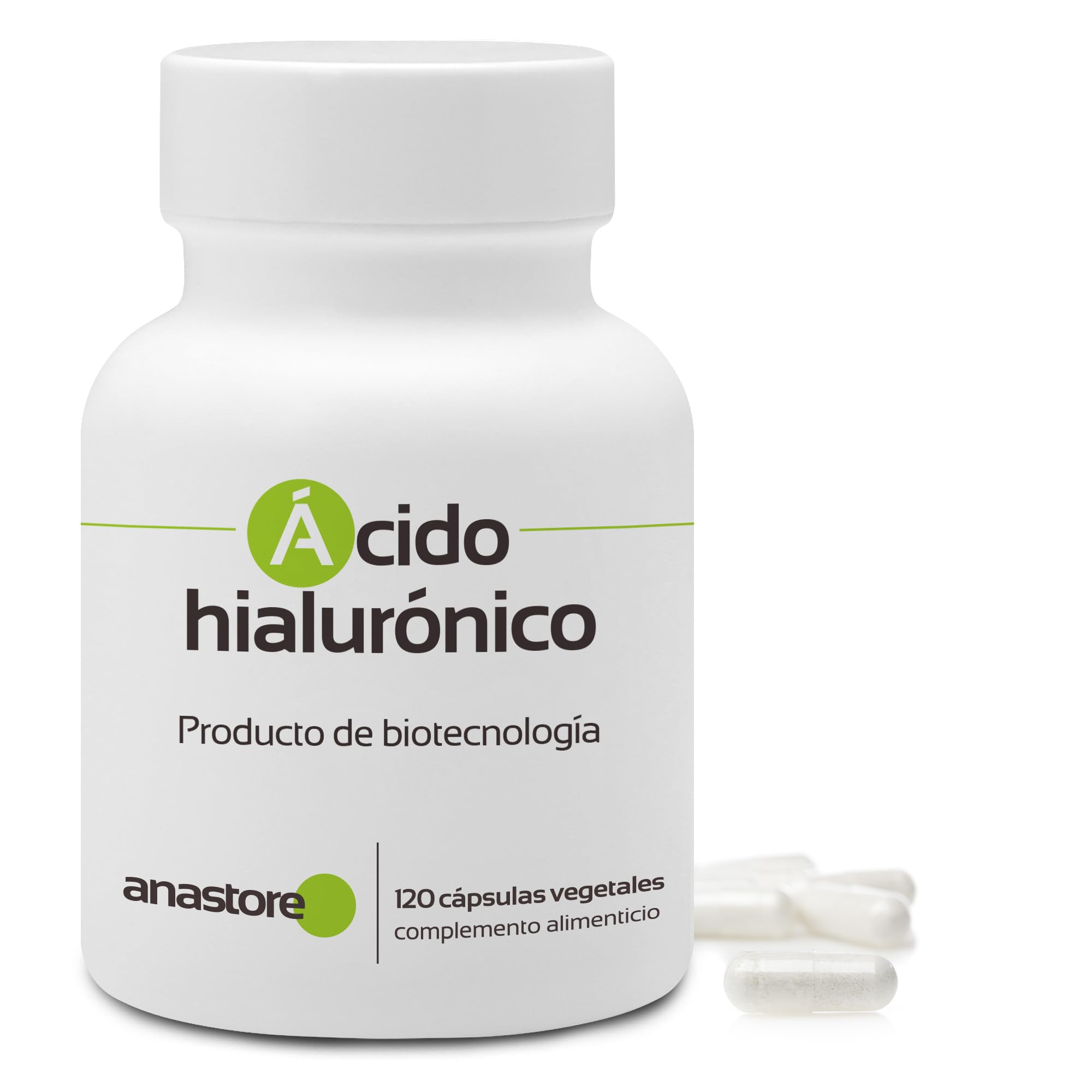 ÁCIDO HIALURÓNICO, producto de biotecnología * 100 mg / 120 cápsulas vegetales * Pureza garantizada al 90% como mínimo * Calidad controlada por certificado de análisis