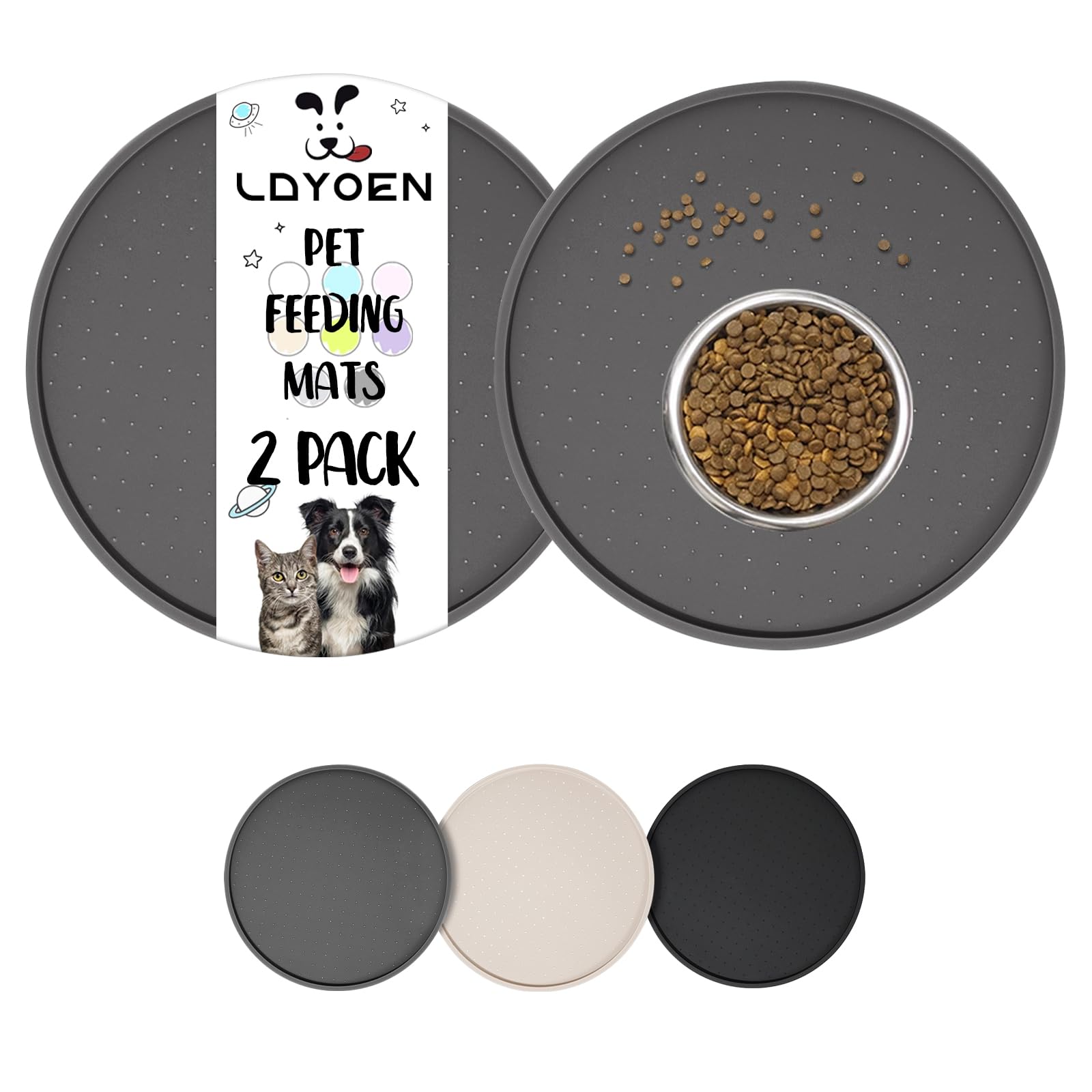 LDYOEN 2 Stück Napfunterlage für Hund Katzen, Hundenapf Unterlage Katzennapf Unterlage aus Silikon, Hunde Katzen Futtermatte wasserdichte und rutschfeste Fressnapf mit Rand, 30x30cm, Dunkelgrau