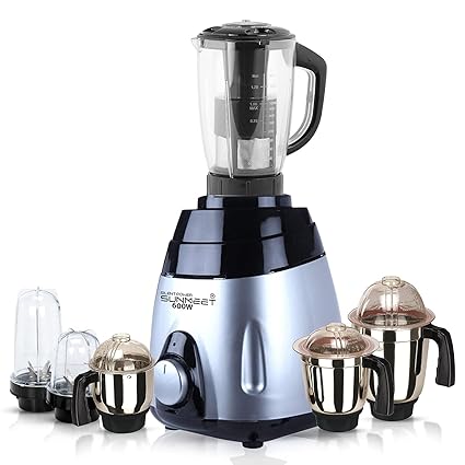 SilentPowerSunmeet VGBMA21 600Watts Mixer Juicer Grinder with 6 Jars (1 Juicer Jar, 2 Bullets Jar, 1 Liquid Blending Jar, 1 Dry Grinding Jar and 1 Chutney Jar) - Black Silver