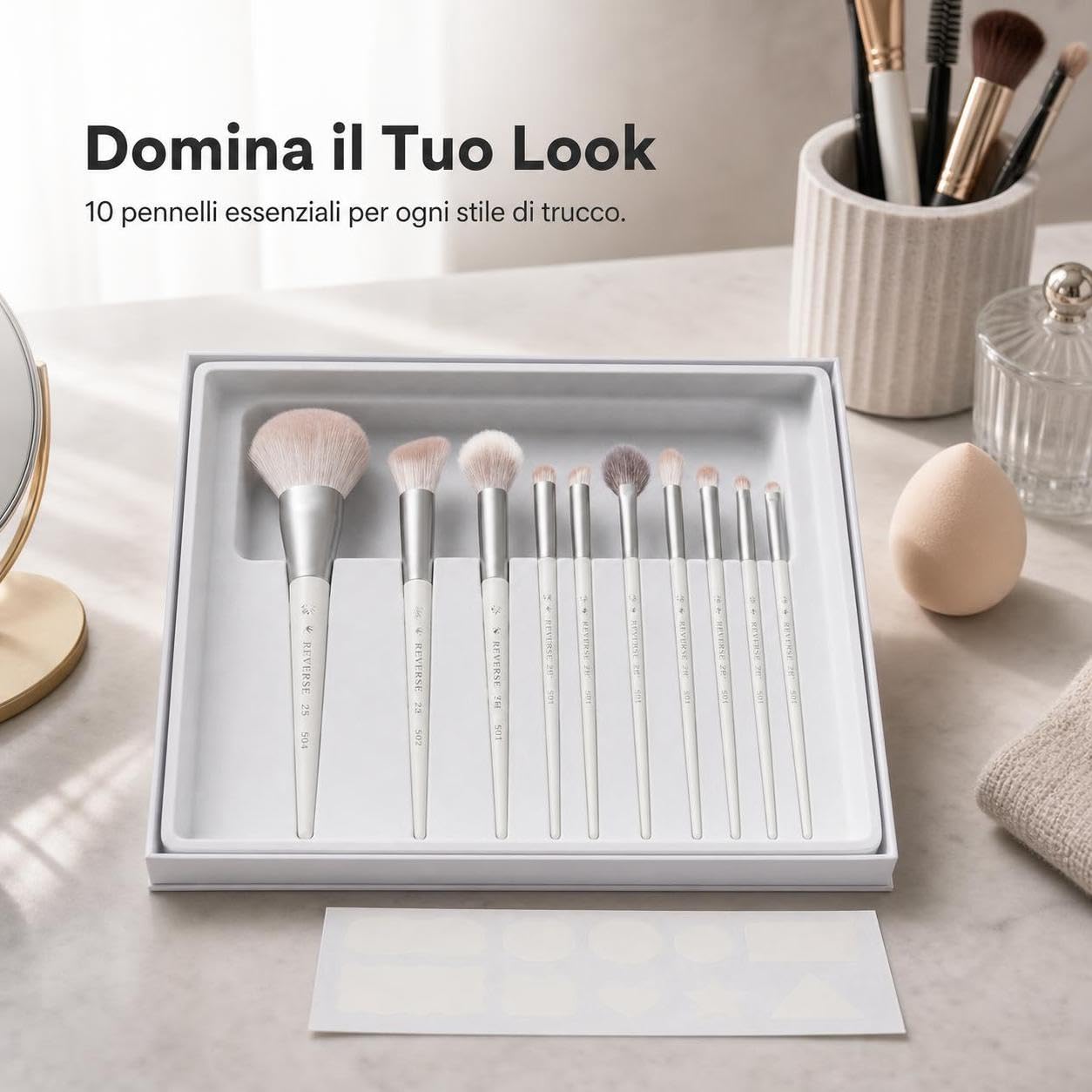 Set di Pennelli Trucco Professionali 10 Pezzi con Manico Lungo in Legno e Setole Morbide, set pennelli trucco - pennelli professionali