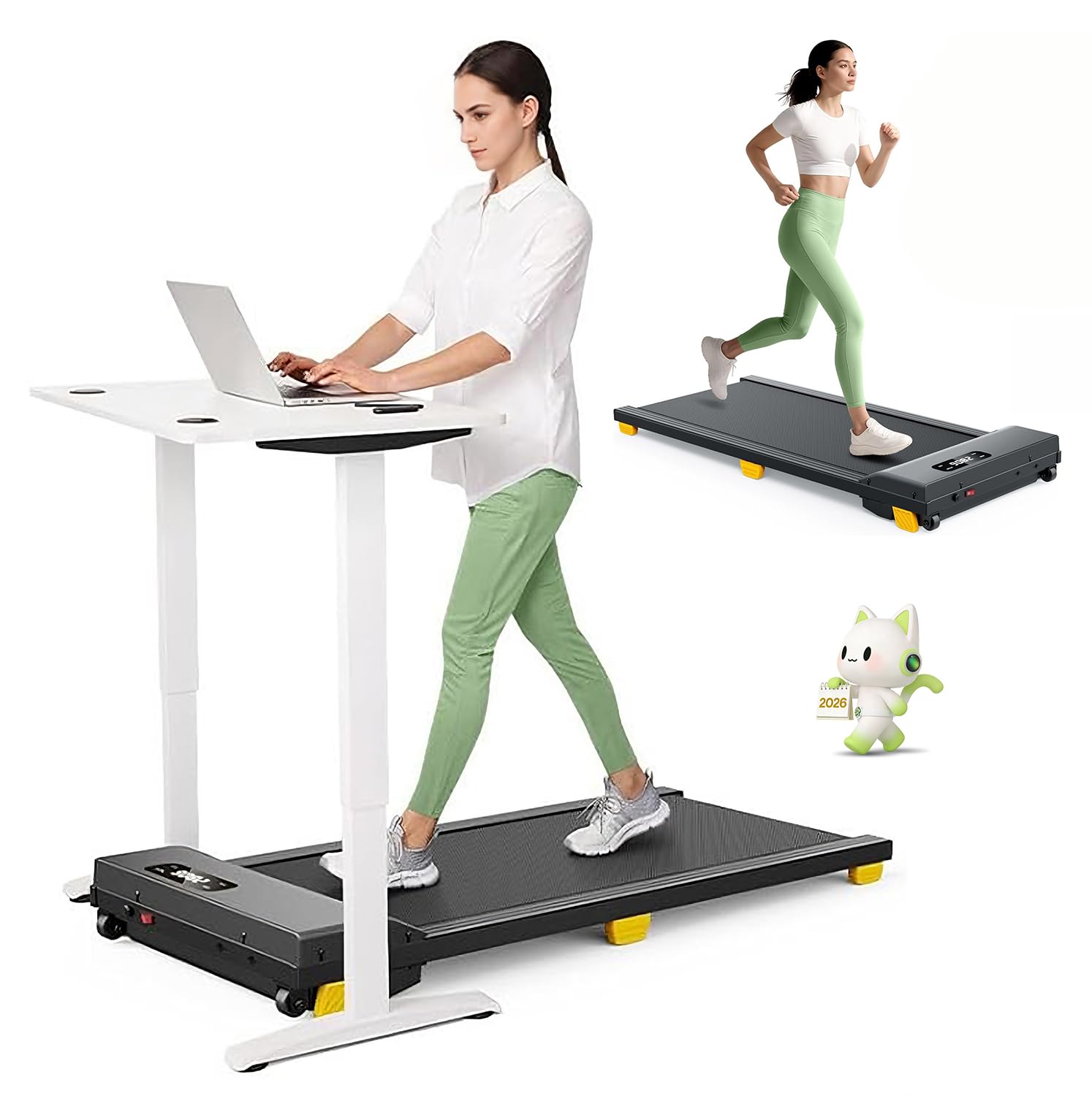 UREVO Under Desk Treadmill for Office Under Desk, Walking Pad 2 in 1 for Home/Office, Portable Walking Pad Treadmill with Remote Control, LED Display