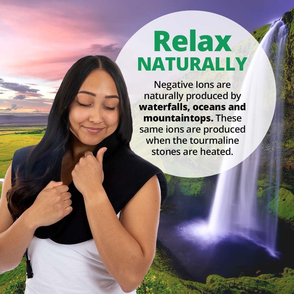 Natural Jade & Tourmaline Neck & Shoulder Wrap | Extra Large Far Infrared EMF-Free Weighted Electric Heating Pad | Back Pain Relief for Women & Men | Adjustable 103F-159F | Timer