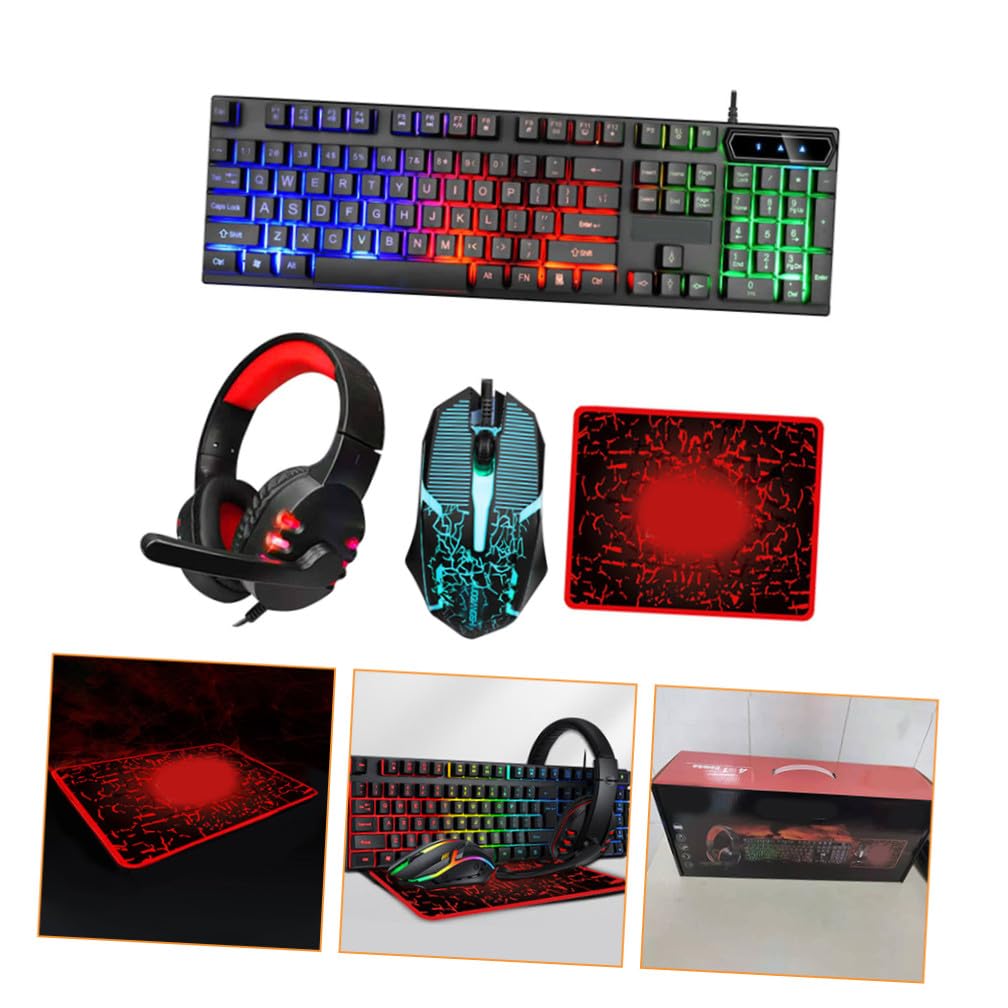 SHINEOFI Tastiera Mouse Gaming Retroilluminati con Cuffie Ergonomiche e Tappetino USB Wired per Computer e Ufficio Sostituzione Perfetta per Giocatori