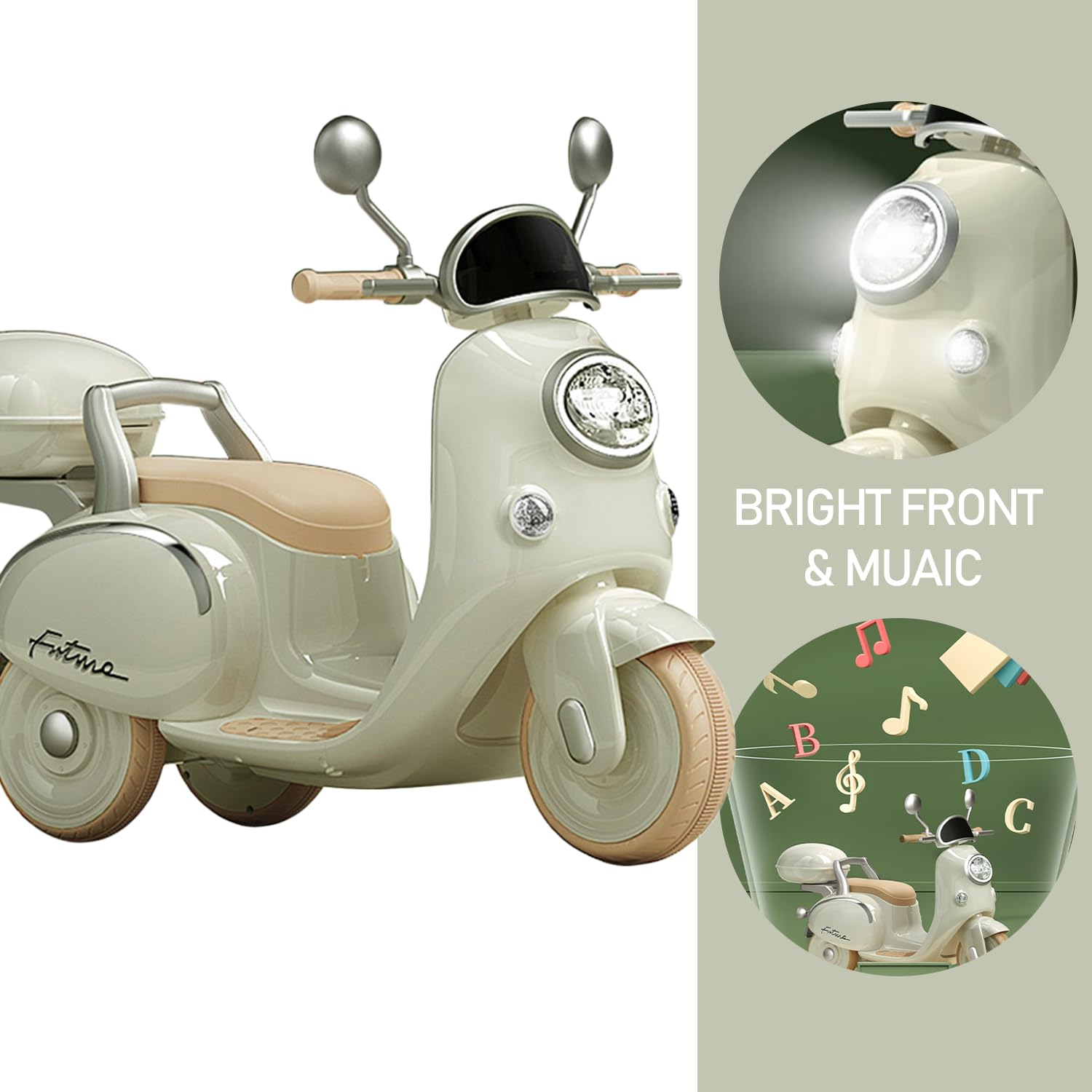 Kids Electric Motorbike,6V Powered Ride Motorcycle with Training Wheels,Headlight,Music & Horn,Children Ride on Motor Bike for 3 Years Old Boys Girls-White