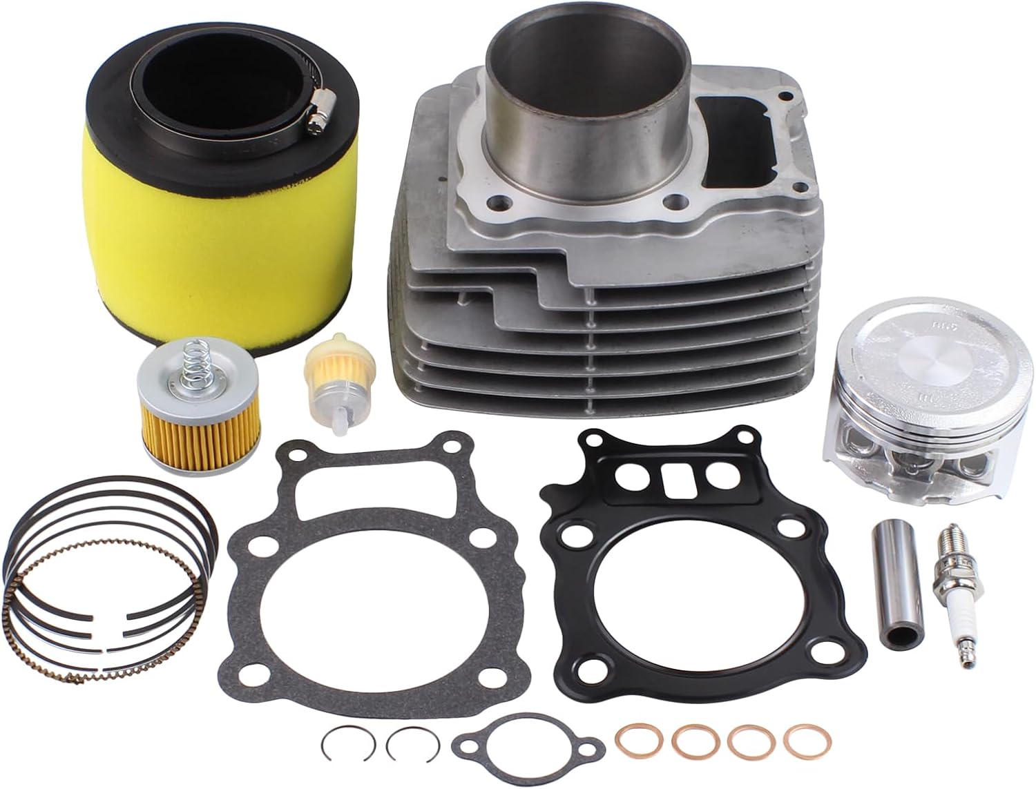 Cylinder Piston Gasket Top End Rebuild Kit with Fuel Filter and Spark Plug for Honda Rancher 350 TRX350FM TRX350TE TRX350TM 2000-2006