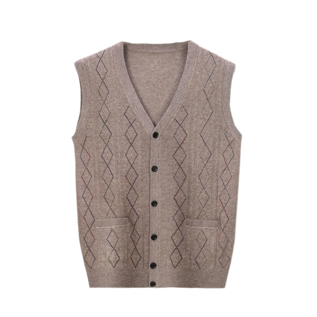 Chaleco de punto de lana para hombre, con botones, suéter básico, cárdigan, bolsillos, sin mangas, para otoño e invierno, cuello en V