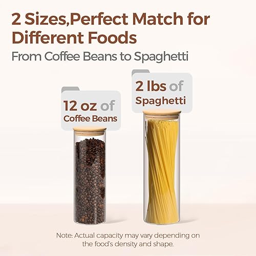 Miniatura 3 de ComSaf Juego de 6 tarros de vidrio para almacenamiento de alimentos, recipientes altos de almacenamiento de vidrio con tapas, tarro de espagueti,