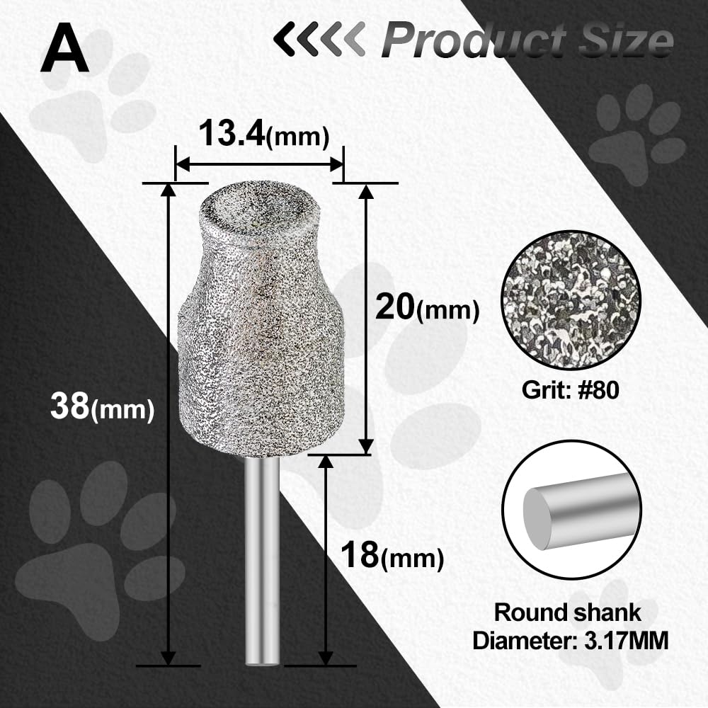 FOCSTOL Diamond Rotary Bit for Dogs Pets 2pcs 3mm Rotary Nail Grinder Bits for Animals Nail Care, Type A - Image 2