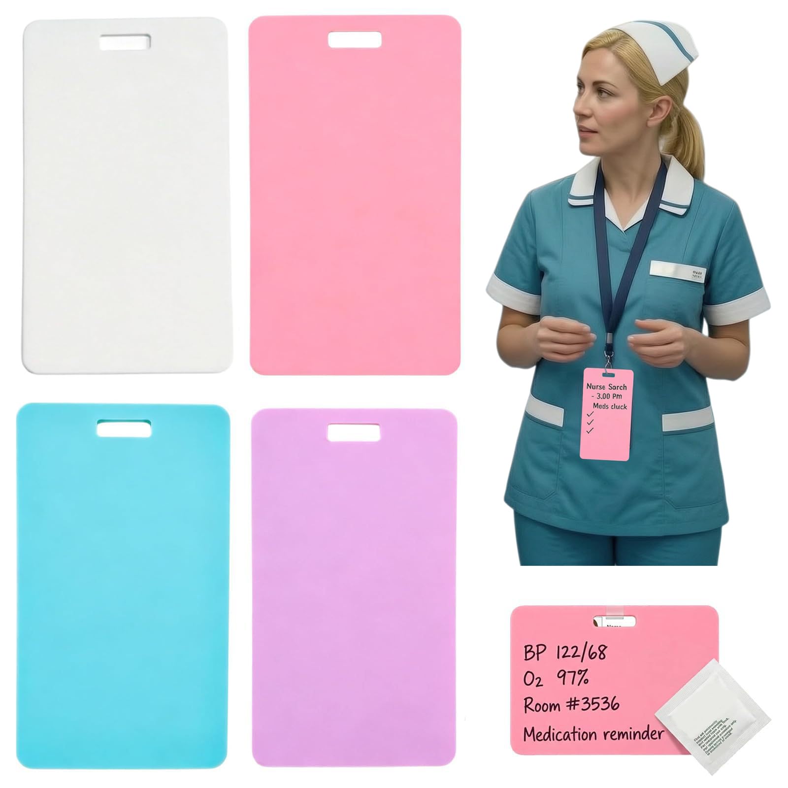 QUNZIDRESS Silicone Erasable Badge Notes,Reusable Badge Reel Notepad, Erasable Silicone Badge Note,Ballpoint Pen Write & Wipeable,Quick Report Note Pad for Nurses, Doctors