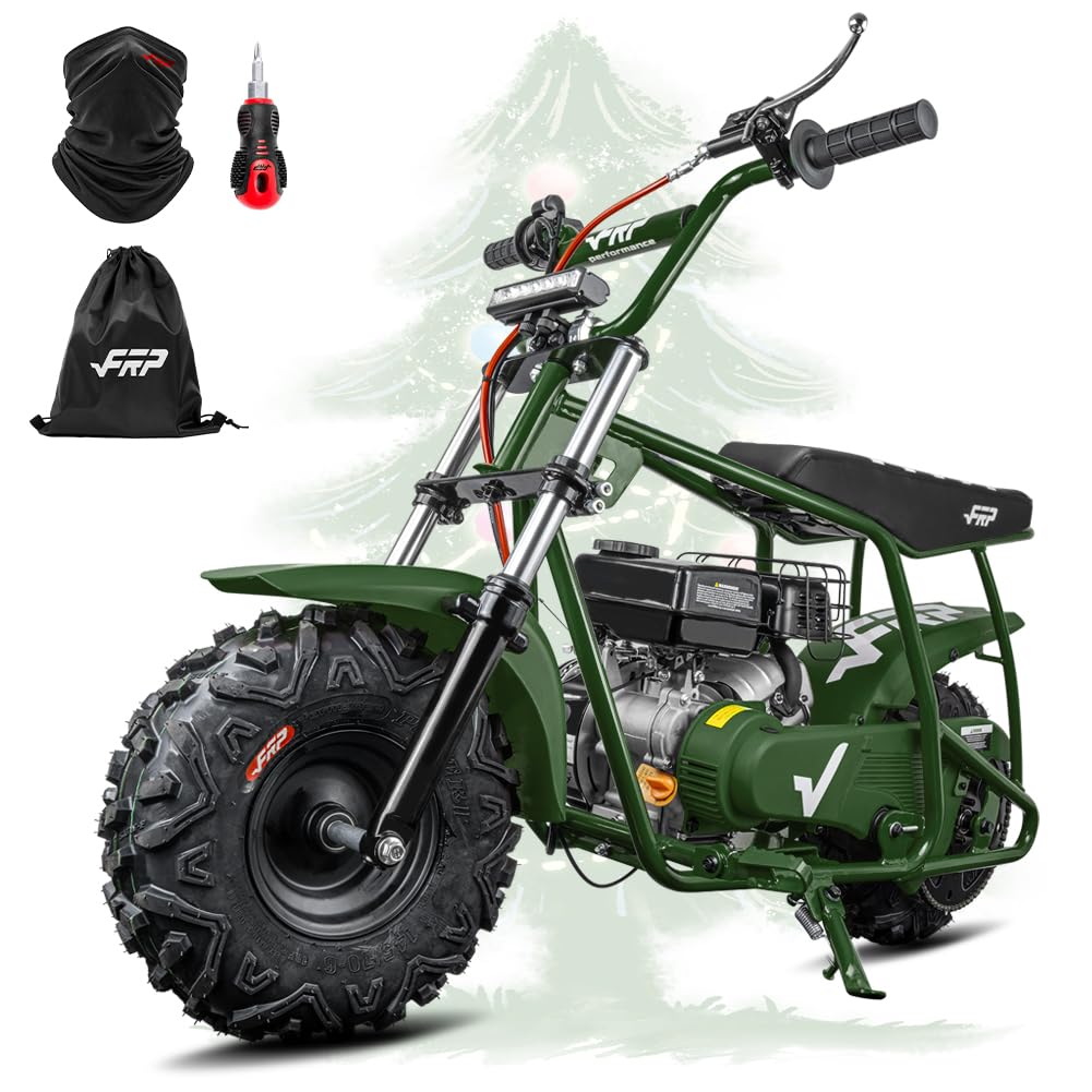 FRP GMB100 Performance 99CC 4-Stroke Mini Dirt Bike - Upgraded Hydraulic Brakes & Front Suspension Fork, 28MPH Off-Road Mini Bike with LED Headlight, Anti-Slip Seat, Supports 220LBS (Green)