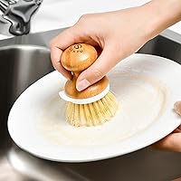 Vista 6 de SUBEKYU Cepillo de Bambú para Platos, Cepillo Fregador de Platos de Cocina con Dispensador de Jabón, Cepillo Natural de Madera para Lavar