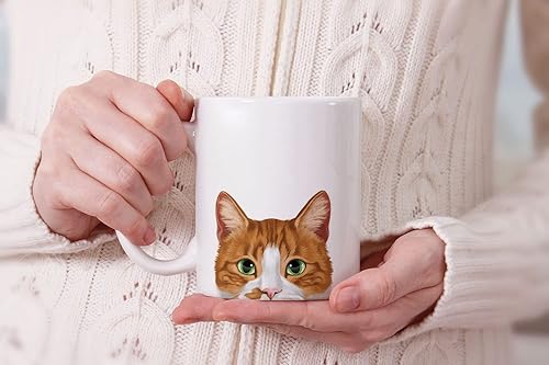 Miniatura 7 de MUGBREW Taza de té de cerámica bicolor blanco y naranja con gato atigrado Gatito, 11 oz