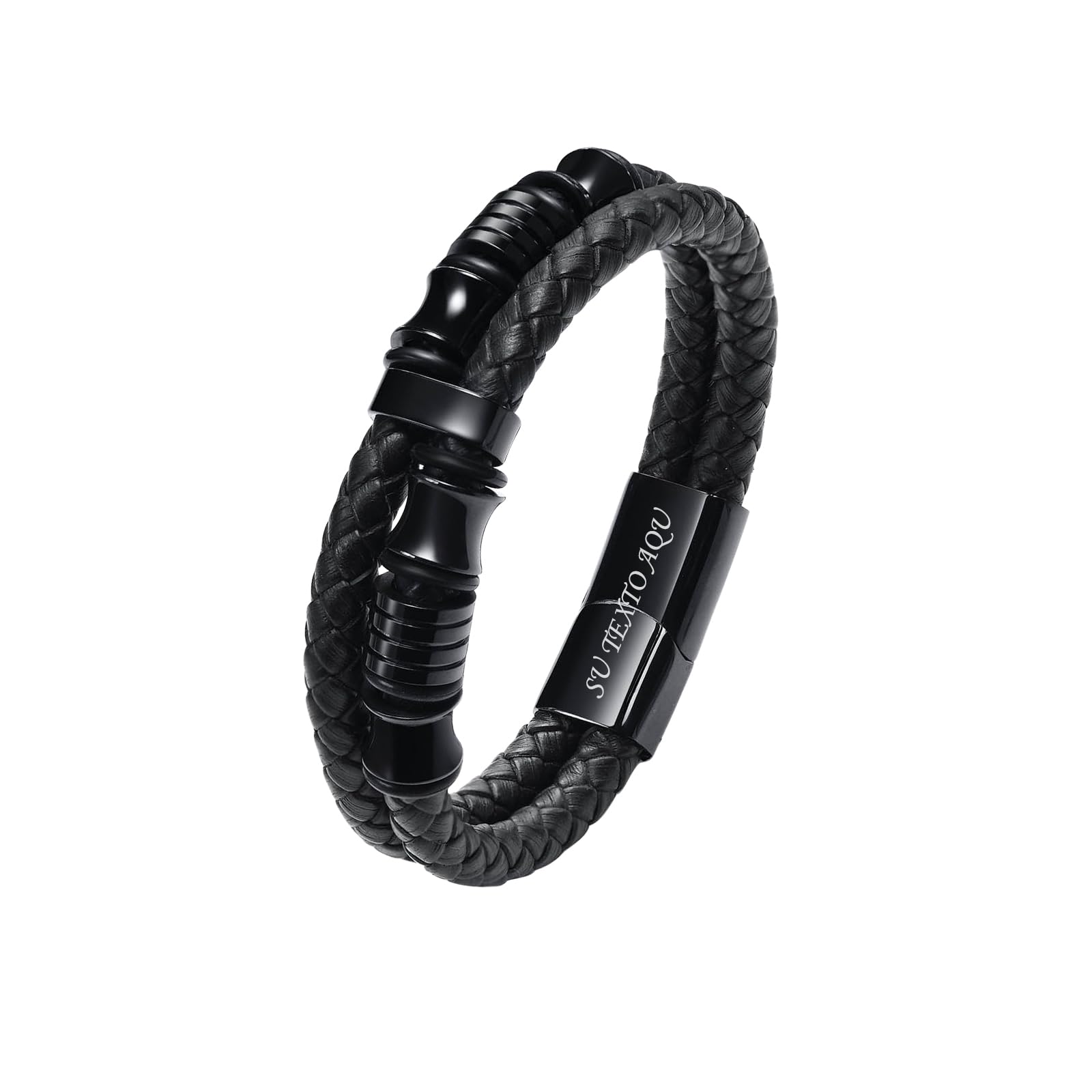 VNOX Regalos Pulsera para Hombre Cuero : Regalo Te Amo Para Siempre Pulsera, Regalo Pulsera Hombre acero inoxidable, Regalo Novio, Aniversario, Navidad, Joyero Incluido, Plata Negro