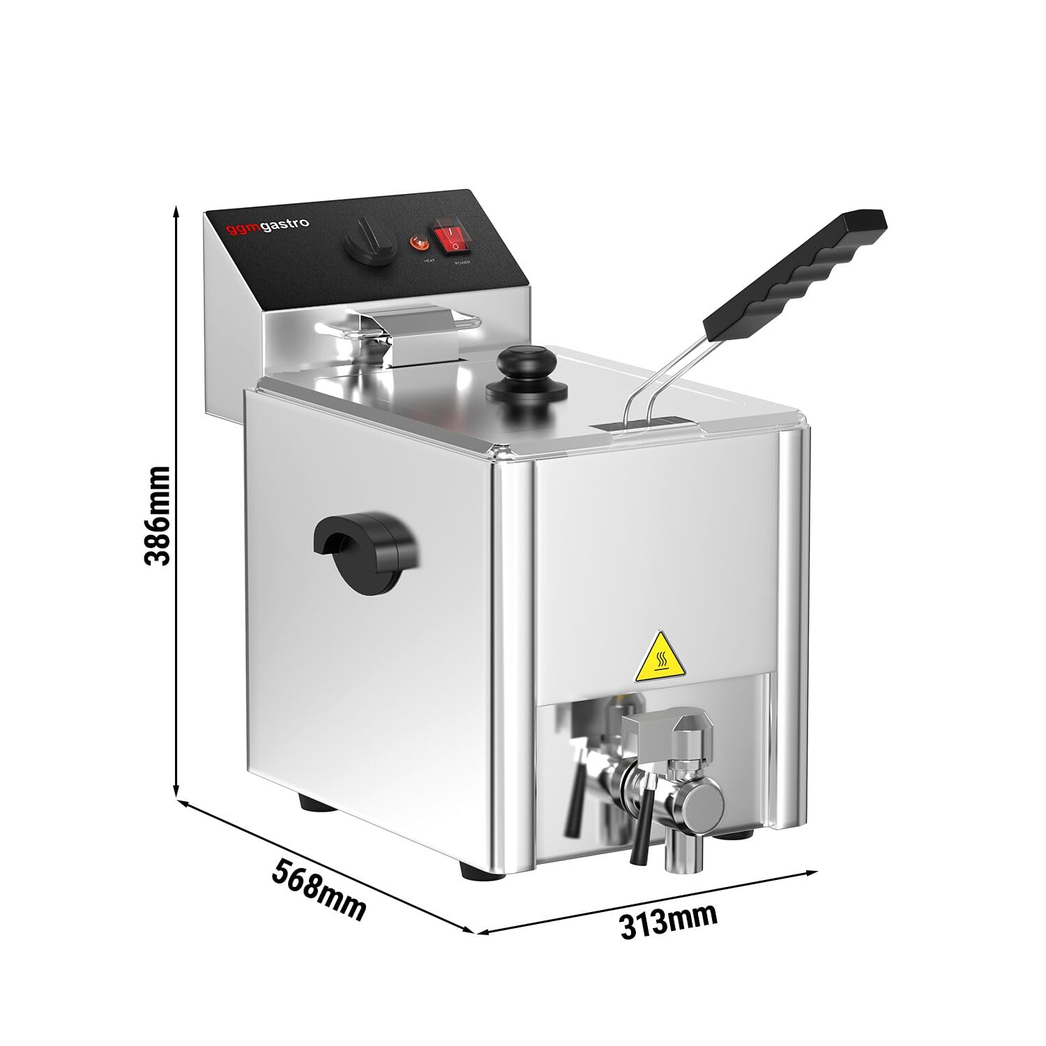 GGM Gastro Elektro Fritteuse 8 L 3,25 kW mit Ablasshahn | Professionelle Edelstahl-Bauweise, leichte Reinigung, integriertes Ablassventil, für den Dauereinsatz, sofort einsatzbereit