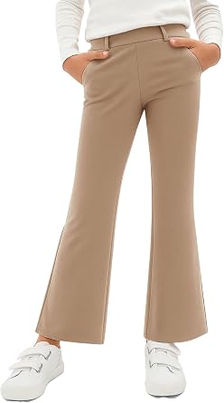 CharmWM Girls School Uniform Pants Elastic High Waisted Flare Dress Pants Bell Bottoms