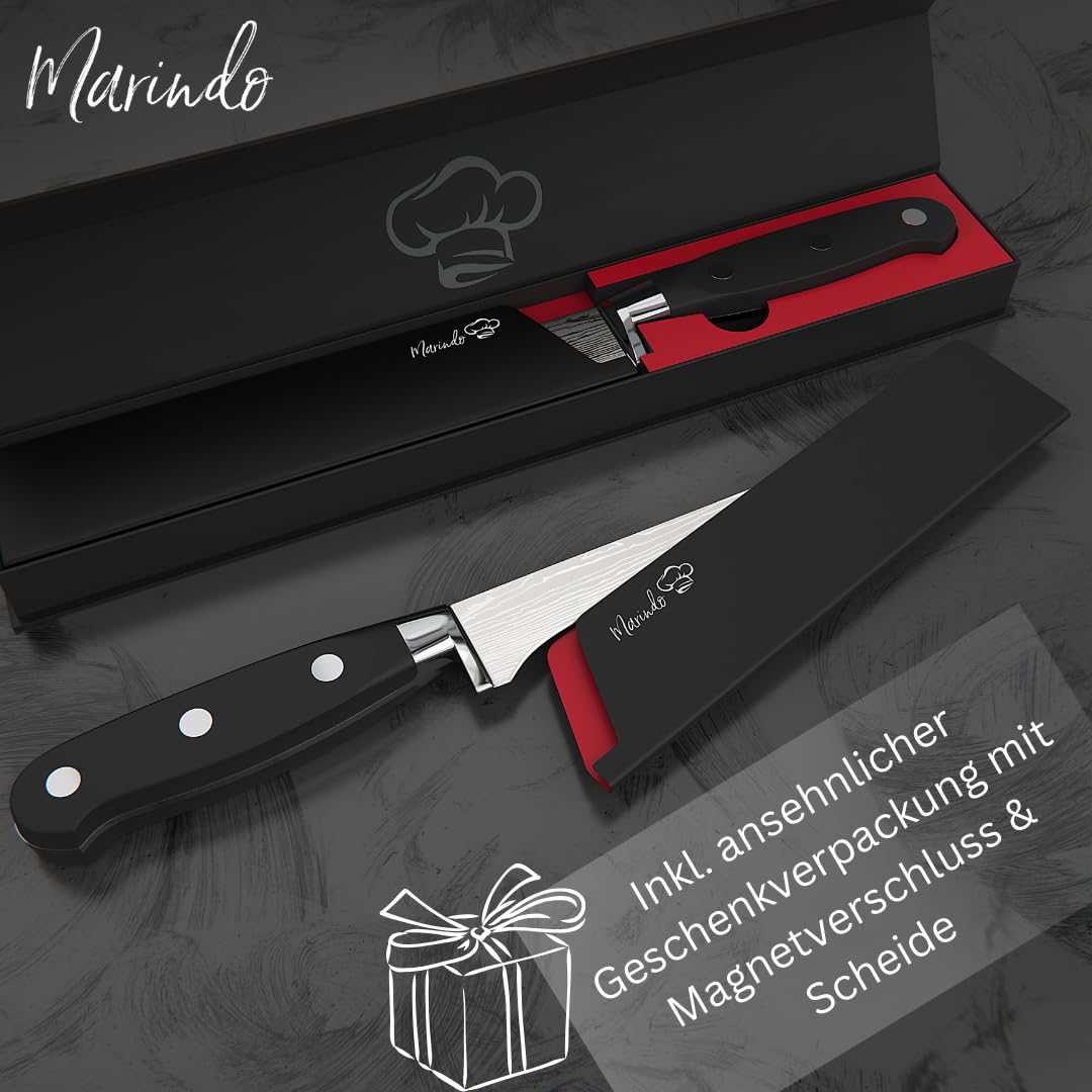 Marindo Set di coltelli professionali per sfilettare con fodero, lunghezza lama 18,5 cm, per pesce e carne, coltello da sfilettatura in acciaio inox con manico robusto, coltello da pesca antiruggine