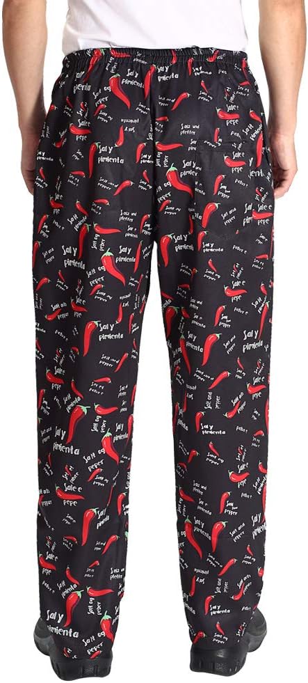 Men's Elastic Baggy Chef's Pants Floral Restaurant Work Pant and Cook Pant Uniform