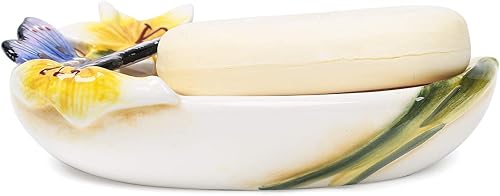 Miniatura 5 de Jabonera de cerámica, para baño, bañera y fregadero de cocina, diseño 3D de mariposa y lirio