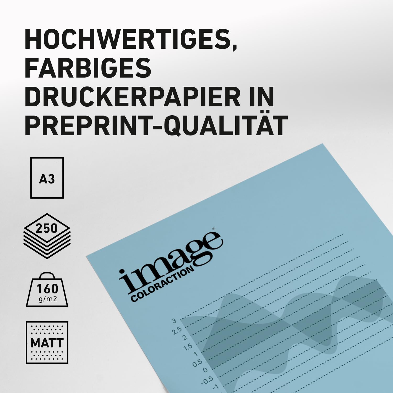 Iceberg - farbiges Kopierpapier - DIN A3, 297 x 420 mm, 160 g/m² - buntes, holzfreies Druckerpapier für Kopierer - 250 Blatt - Eisblau