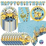 Minions Birthday Party Supplies & Decorations For 16 Guests Despicable Me Party Supplies Kit Includes Plates, Napkins, Table Cloth, Balloon, Banner & Sticker
