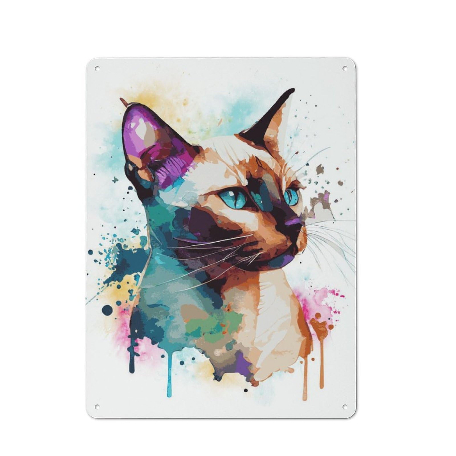 Junmoney Siamese Watercolor Cat Loft Style Metal Wall Sign 40X30cm Featuring Studio Wall Art For Loft, Studio, Office Or Creative Room