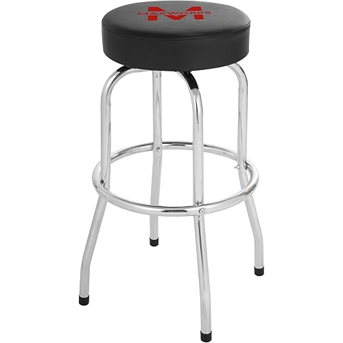MaxWorks 51090 Swivel Bar Stool, Padded Seat with Chrome Plated Legs, Black, 300-Lb Capacity, 28-1/4" Tall, 14-1/2" Diameter Surface, Ideal for Garage, Shop, Workbench, Bar
