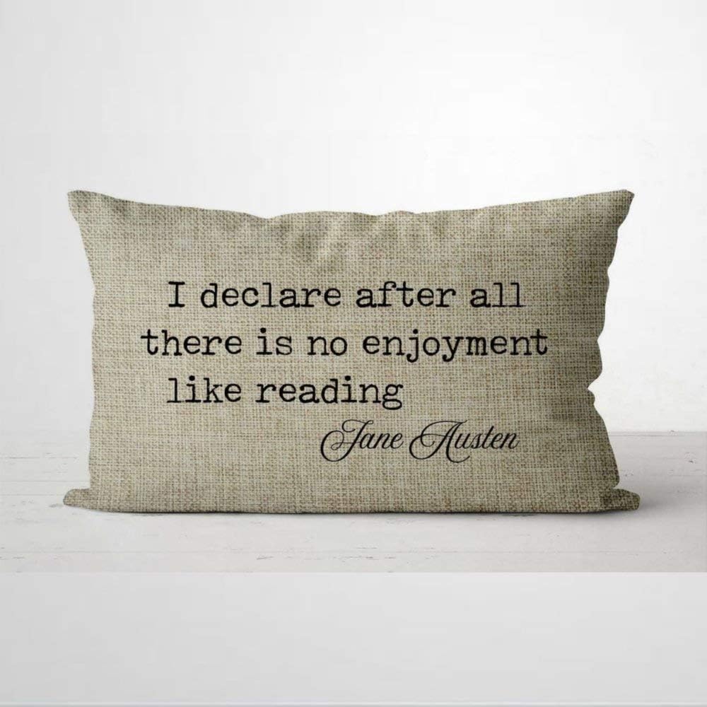 Jane Austen Pillow Literary Gifts Pride And Prejudice Jane Austen Quote Pillow Bookish Gifts Librarian Gifts Literary Gifts Book Lover Throw Pillow Cover Cushion Cover Pillow case 12x20 inch