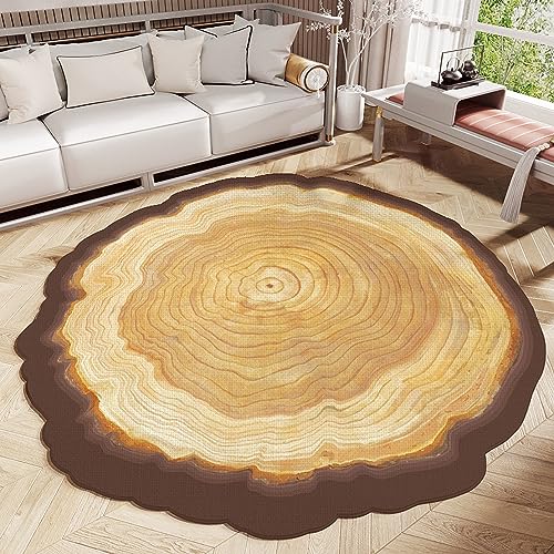 EXQUILEG Teppich Rund - Baumstamm Holz Optik Teppiche, Anti-Rutsch Gel-Rücken, Modern Teppiche...