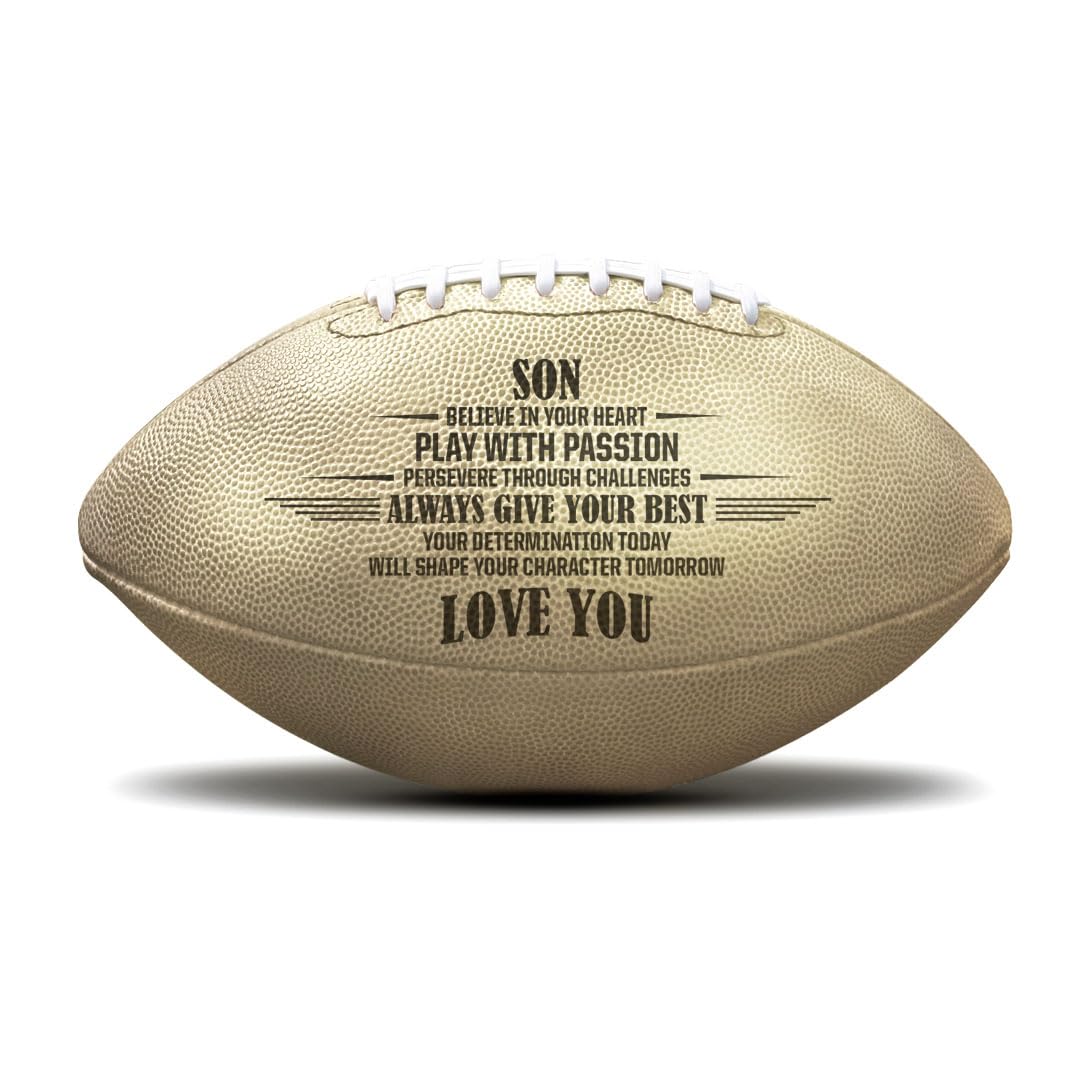 MAKEABALL Football with Free Display Stand | Champagne Metallic Gold Color | Graduation, Birthday, Senior Night Gift for Son | Gift for Football Player | Regulation Size