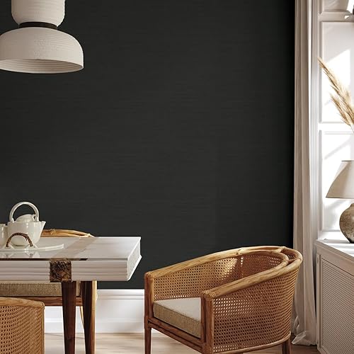 Miniatura 4 de Tempaper - Papel pintado texturizado negro de imitación de tela de hierba horizontal extraíble para despegar y pegar, 20.5 x 16.5 pies, fabricado en