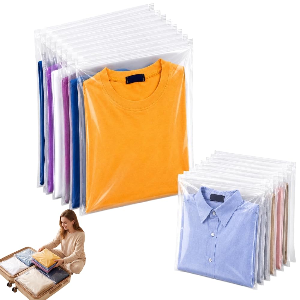 20 Pcs Ziplock Bags, 40X30cm+30X20 Large Travel Clothes Storage Bags Reusable Clear Storage Bags with Zip Lock Seal Bag Waterproof Luggage Organiser for Clothes Shoes Cosmetics Offices Supplies