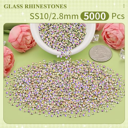 Image of 5000PCS SS10 /2.8mm Crystal Glass Rhinestones for Bedazzling (Crystal AB) | Flatback Rhinestones for Crafting DIY Nail Art Makeup Decoration, Gems Diomand Charms for Tumbler Shoes Clothing Mug