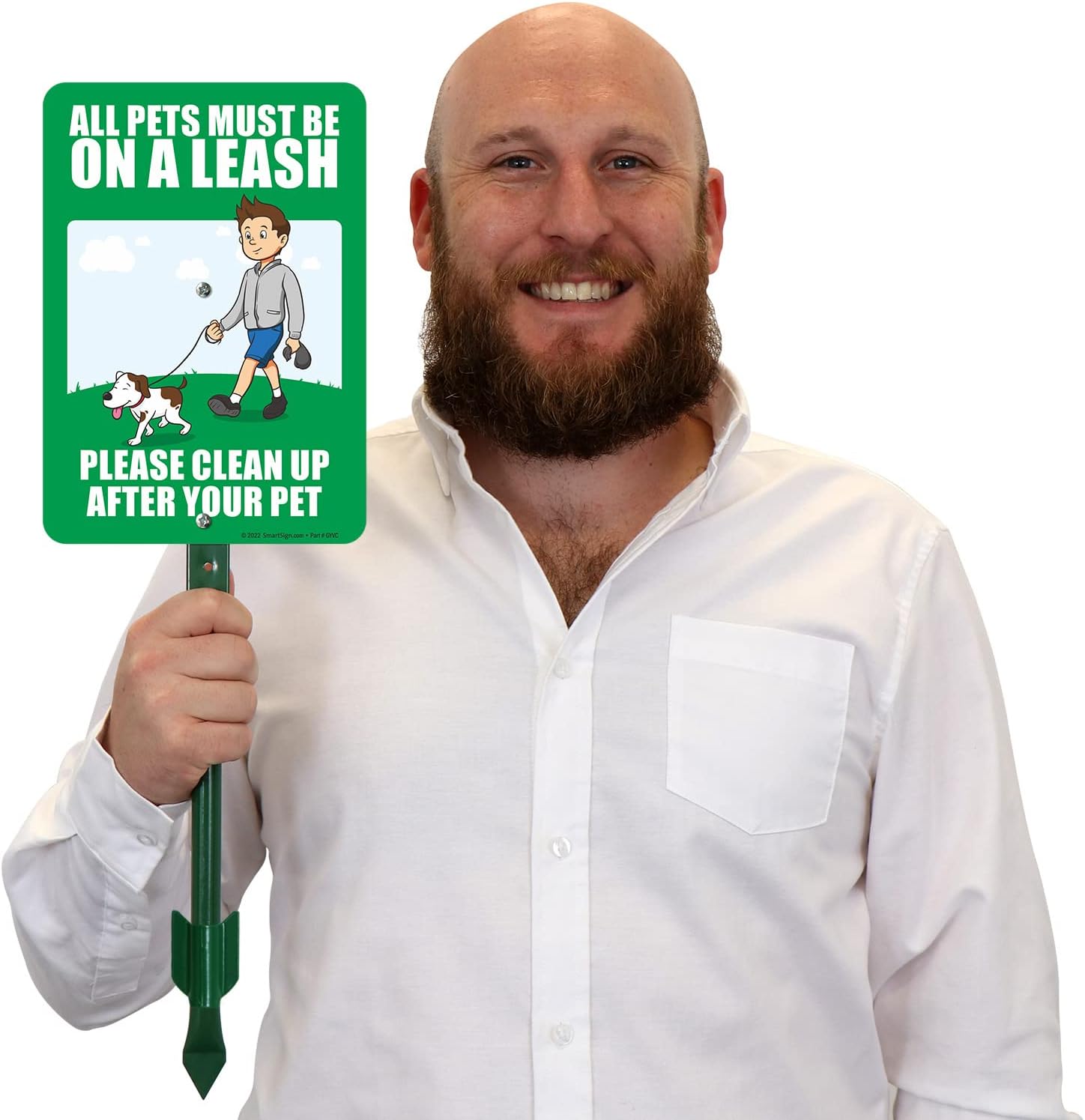 SmartSign 10 x 7 inch “All Pets Must Be On Leash - Please Clean Up After Your Pet” Yard Sign with 18 inch Stake, 40 mil Aluminum, Laminated Engineer Grade Reflective, Multicolor, Set of 1