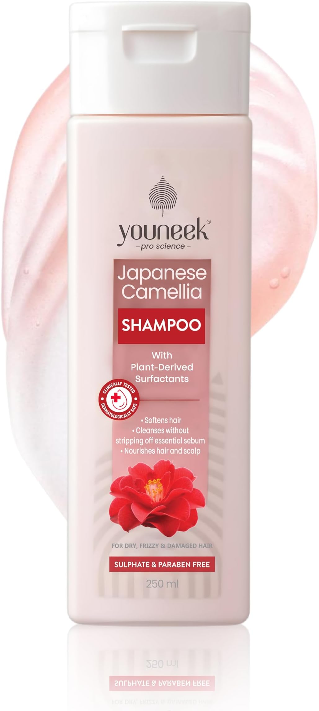 Youneek Pro Science Japanese Camellia Shampoo for Dry, Frizzy & Damaged Hair | Deeply Hydrates, Nourishes & Strengthens with Camellia Oil, Vitamin E & Sea Buckthorn | Boosts Volume & Shine | Sulfate & Paraben-Free| For Men and Women, 250ml(Pack of 1)