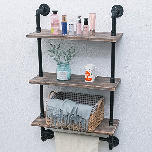 Womio Industrial Pipe Bathroom Shelves Wall Mounted With Towel Bar,19.7In Rustic Wall Decor Farmhouse,3 Tiered Towel Rack Metal Floating Shelves Towel Holder,Wall Shelf Over Toilet #TOP30