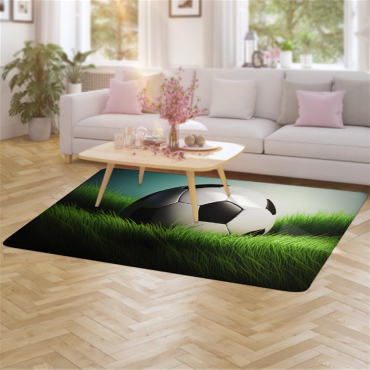 Alfombra de Fútbol, Verde Hierba de Fútbol Agujero en la Pared de la Llama de Impresión Niños Dormitorio Alfombra de Cabecera Pasillo Antideslizante Alfombra de Guardería (Verde,160x200 cm)