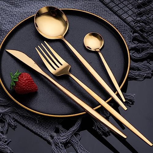 Image of Stainless Steel Gold Cutlery Set for 6 Person with Gift Box 24 Pieces Mirror Finish Luxury Premium Flatware Set for Dining Table Hotel Cafe Bar Restaurant House Warming Gifts