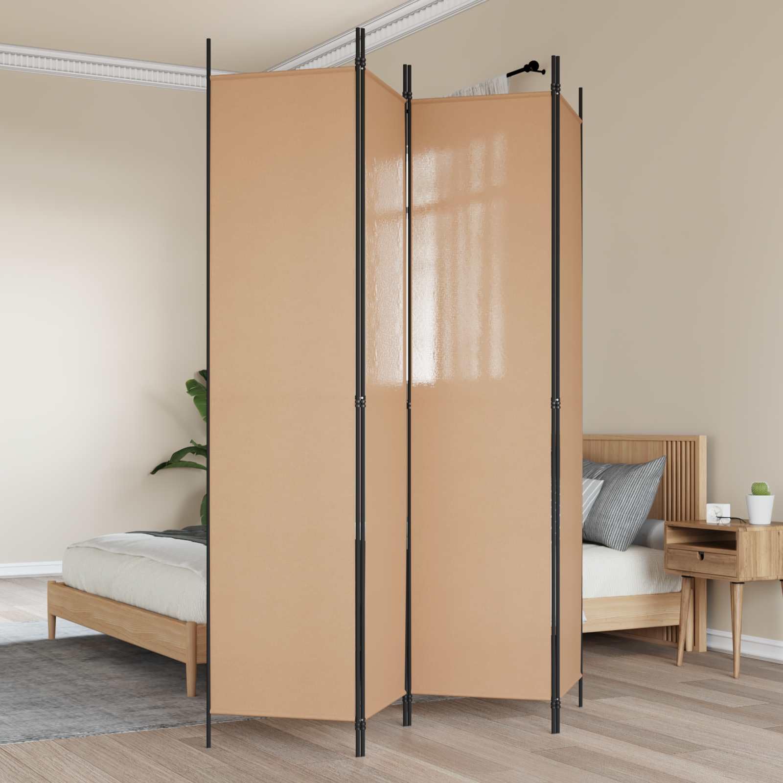 vidaXL Paravento a 4 Pannelli Beige 200 x 220 cm Tessuto, Sala, divisore moderno, schermo privacy pieghevole, separatore in tessuto, struttura in ferro, spazio interno