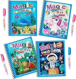 كتاب تلوين مائي سحري سريع الجفاف وقابل لإعادة الاستخدام - 4 قطع