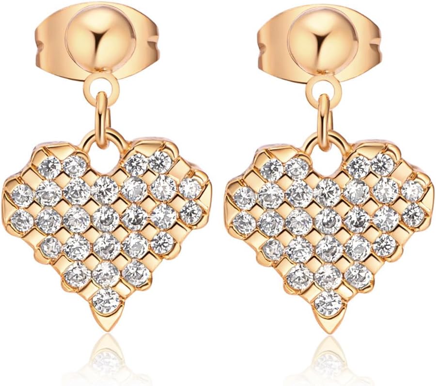 Firewings 18K Gold Filled Clear Rhinestone Heart Butterfly Stick Earings