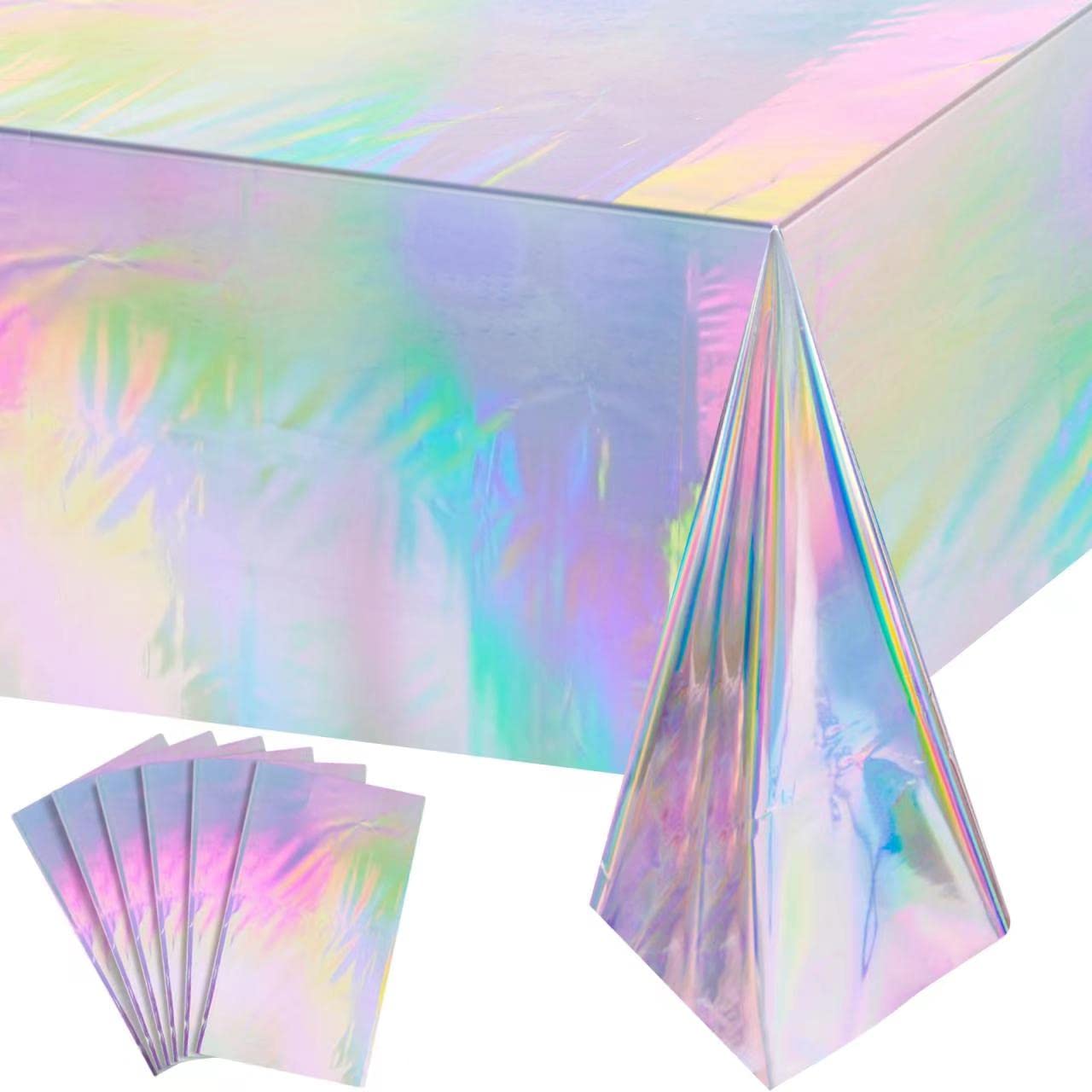 6 Stück iriszierende Kunststoff-Tischdecken, glänzend, Einweg-Laser-Tischdecken, holografische Folie, schillernde Party-Dekoration, Geburtstag, Braut, Hochzeit, Weihnachten, 137,2 x 274,3 cm (Laser)