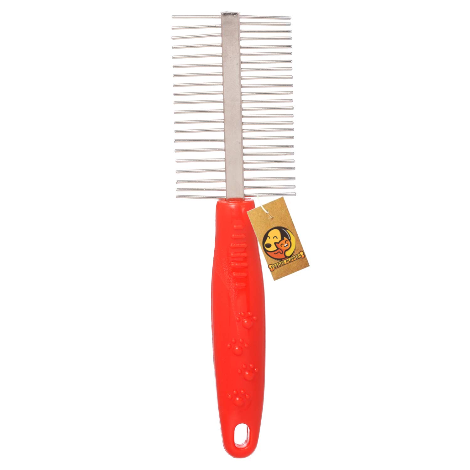 Foodie Puppies Single Side Steel Needles Dog Comb - (Paw Single Comb) (Color May Vary) | Stainless Steel Fine Teeth and Comfortable Grip Plastic Handle | Remove Matts, Knots and Tangle